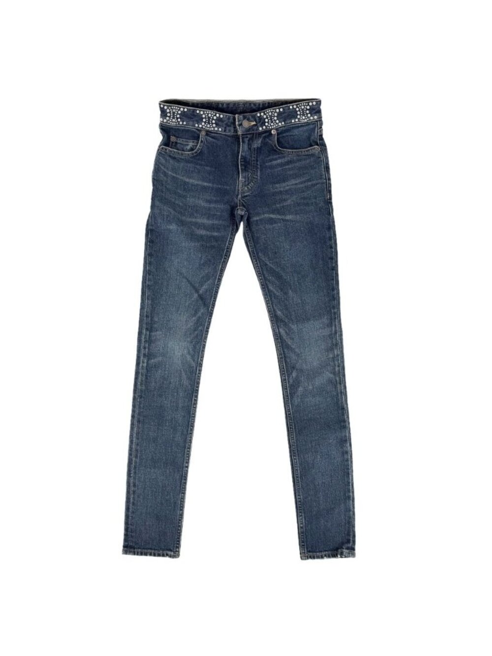 Celine Denim Pants Triomphe Skinny Jeans 24 Indigo Silver Cotton Polyurethane